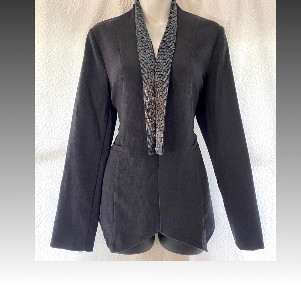 Sophie Rue, Gray, L, Beaded lapel blazer, (fits small)